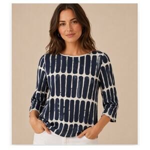 Porto SF Abstract Print Top Womens Size 0 US XS Black Tan 3/4 Sleeve Stretch
